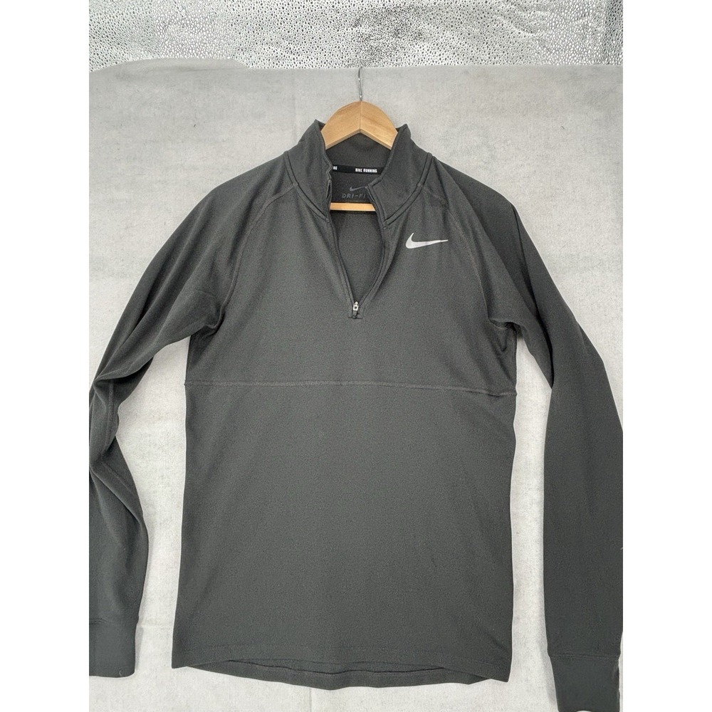 Nike Running Dri-Fit Quarter Zip Pull Over Men's S Gray Long Sleeve Thumb Holes